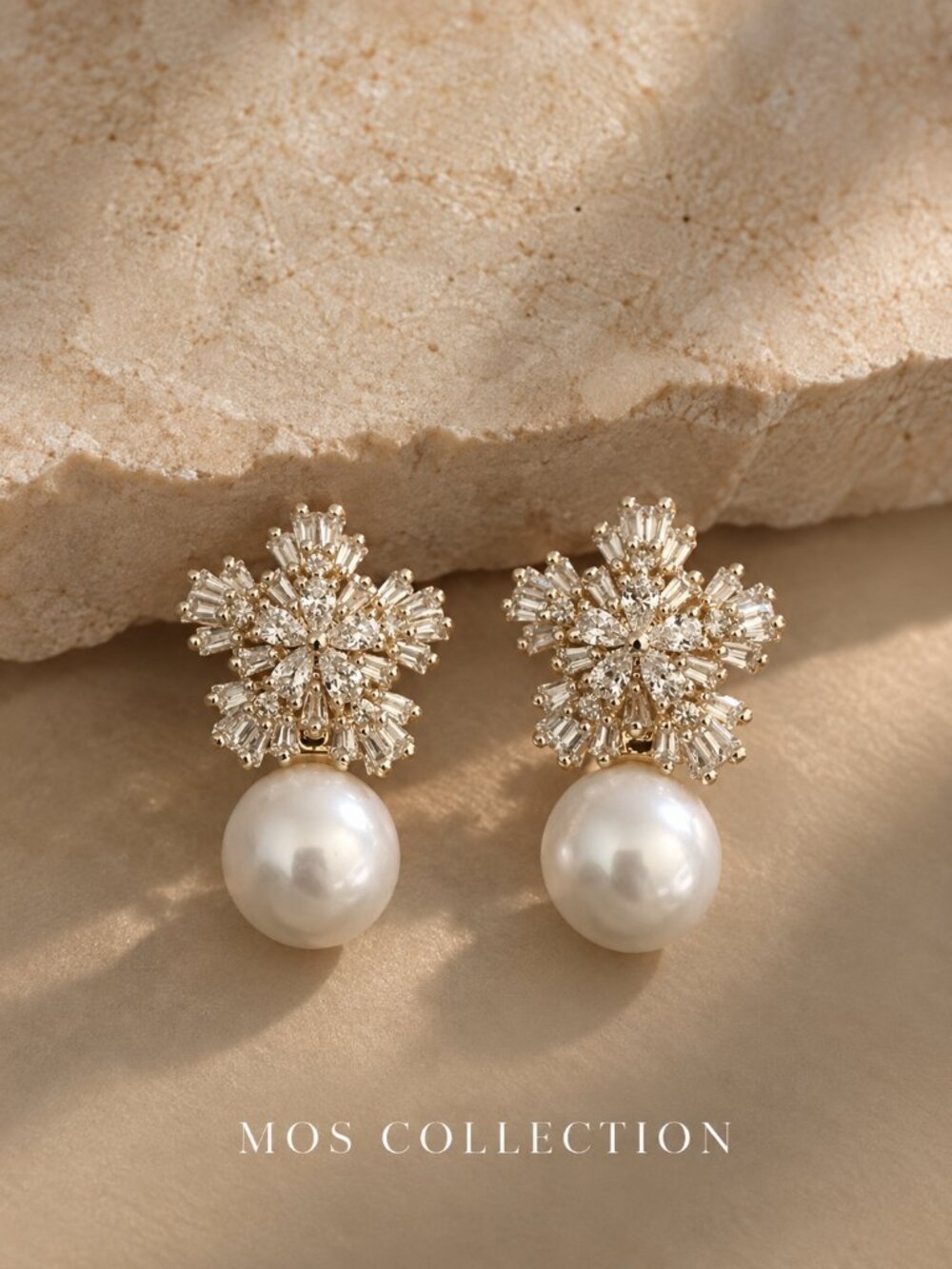 MOS COLLECTION Pearl Crystal Floral 18k Gold Statement Earrings🤍
